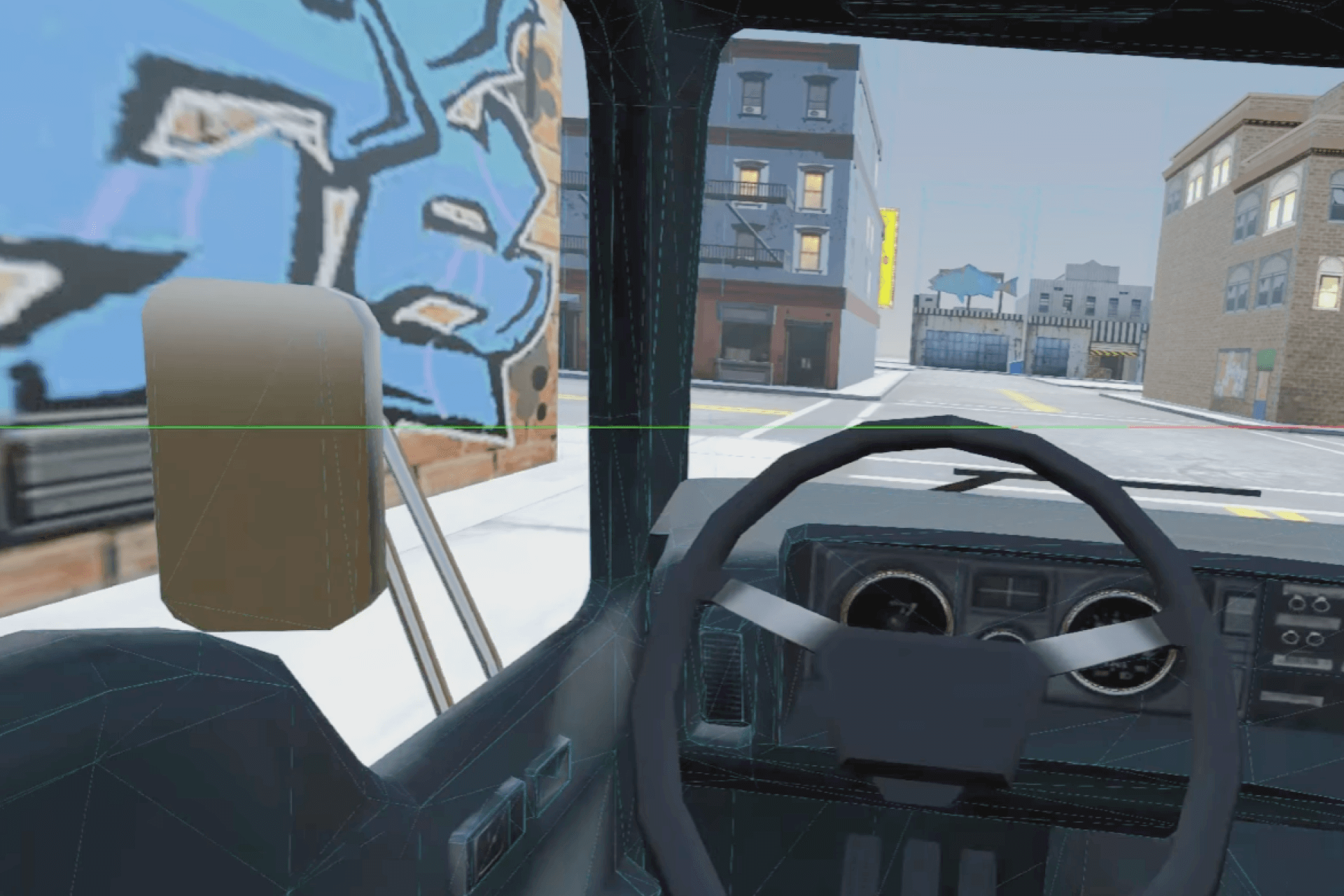 VR simulation view evaluating driver blind spots for pedestrian safety